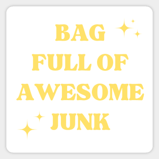 Bag Filled with Awesome Junk. Tote Bag for All Your Stuff. Gift for Christmas. Yellow Sticker